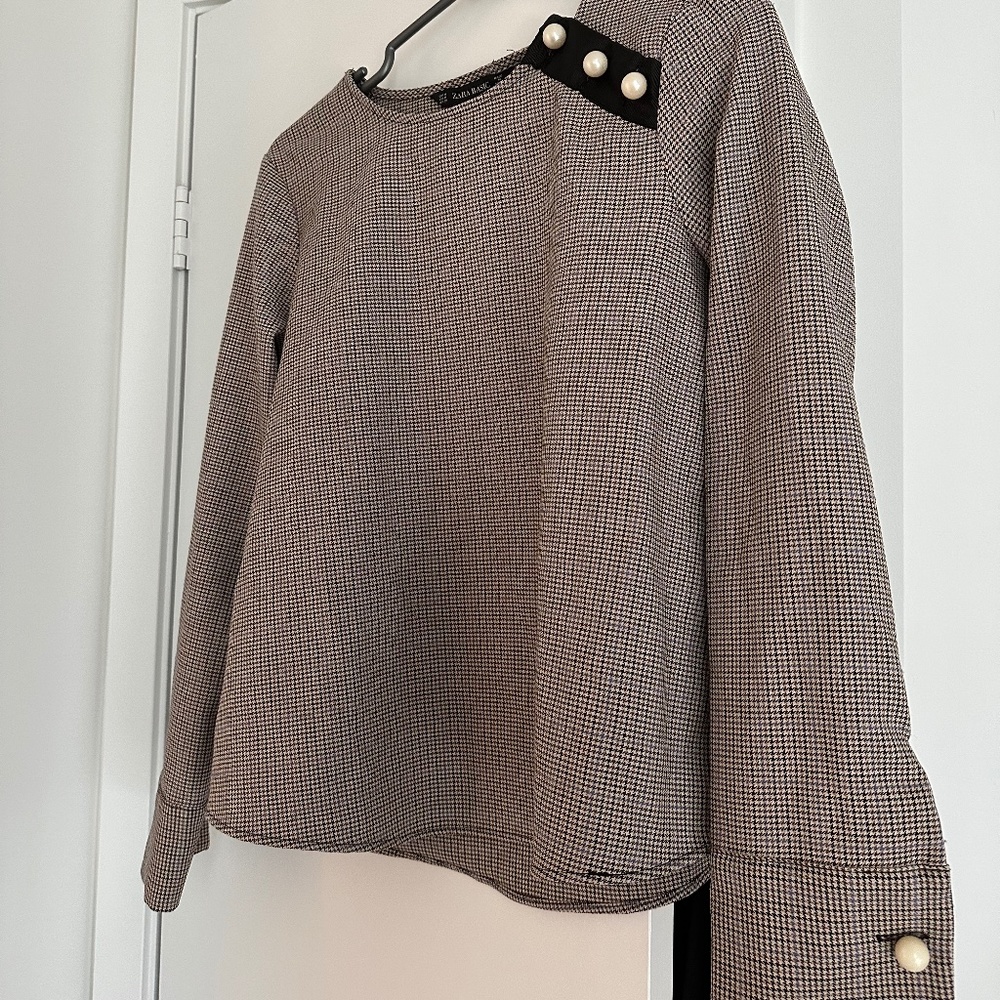 Zara checkered blouse with pearl details